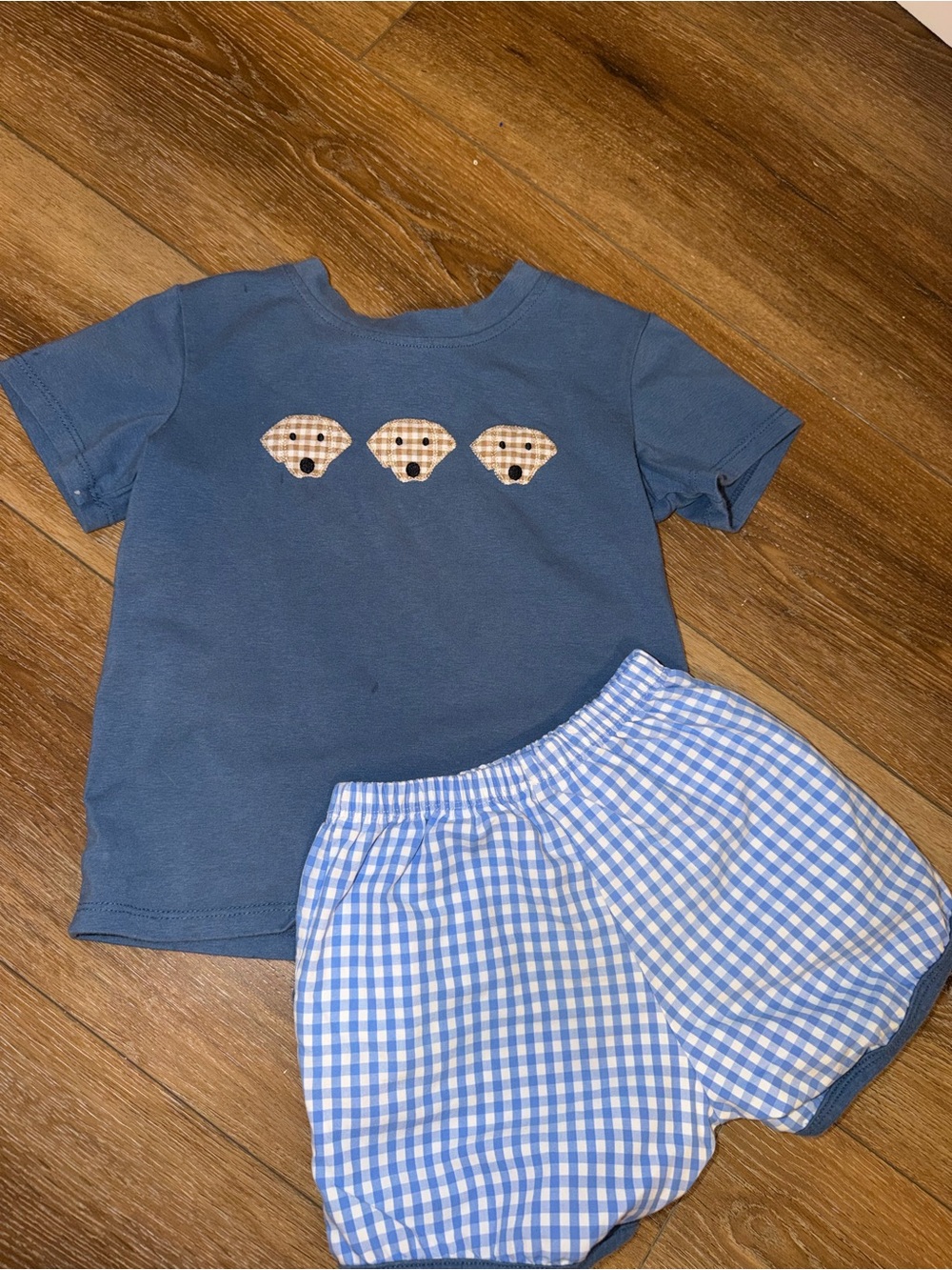 Blue Plaid Kids Matching Set - Short Sleeve Tee & Gingham Shorts